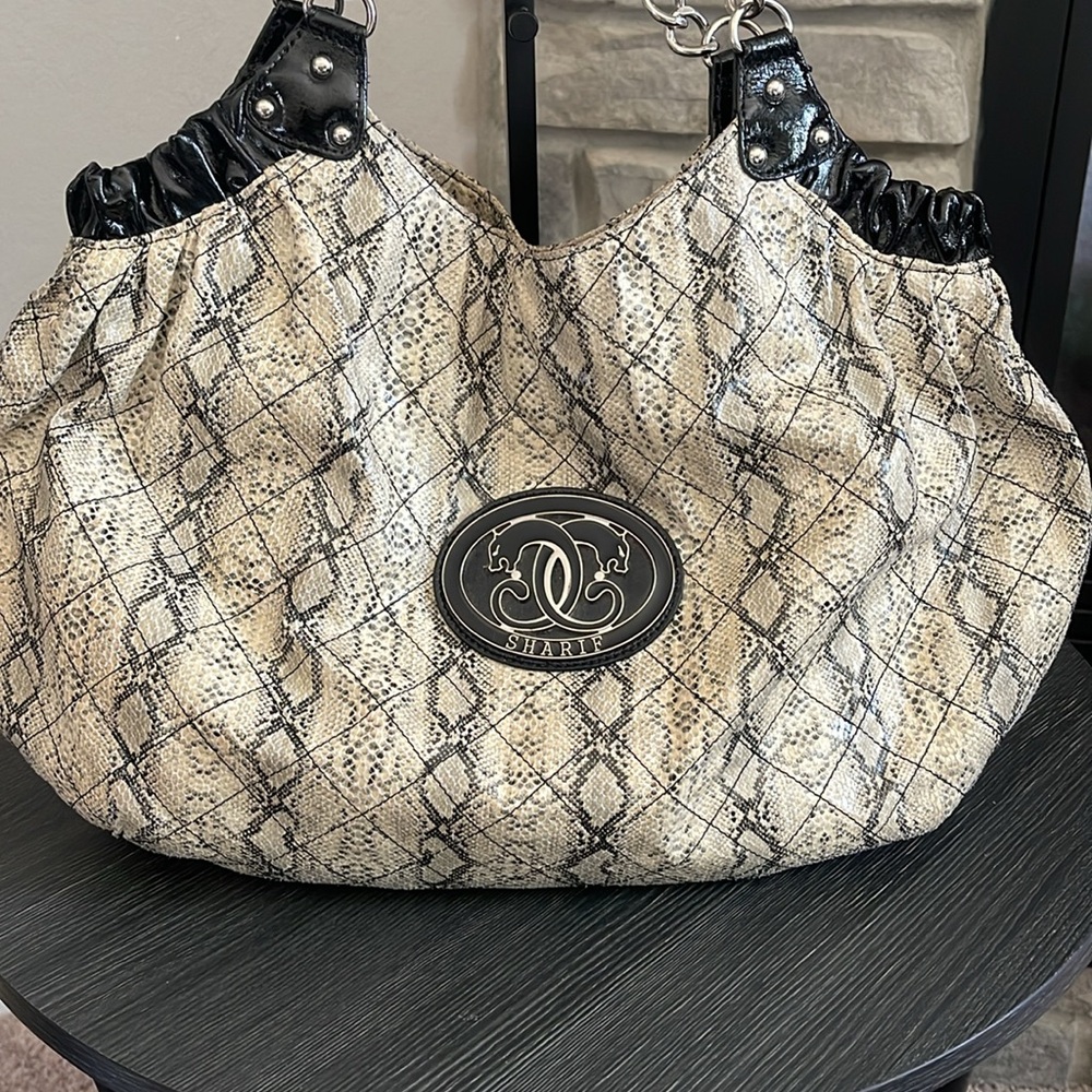 Sharif Cream and Black Hobo Bag - Picture 3 of 12